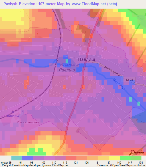 Pavlysh,Ukraine Elevation Map