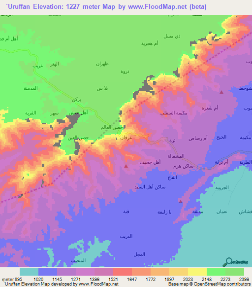 `Uruffan,Yemen Elevation Map