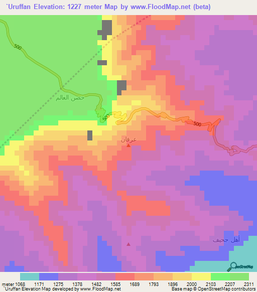 `Uruffan,Yemen Elevation Map