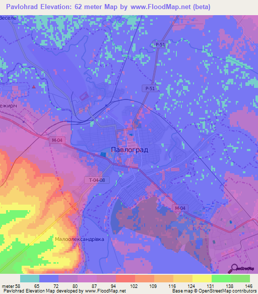 Pavlohrad,Ukraine Elevation Map