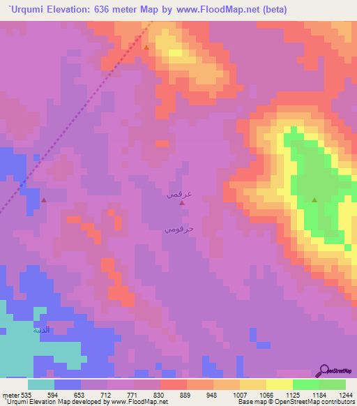 `Urqumi,Yemen Elevation Map