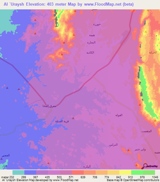 Al `Uraysh,Yemen Elevation Map