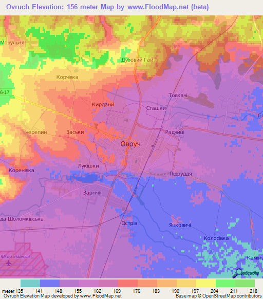 Ovruch,Ukraine Elevation Map