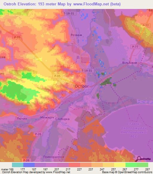 Ostroh,Ukraine Elevation Map