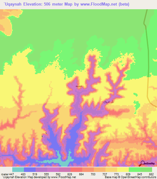 `Uqaynah,Yemen Elevation Map