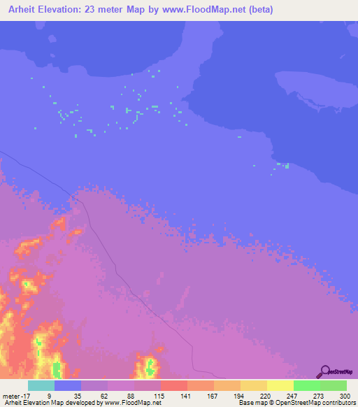Arheit,Sudan Elevation Map