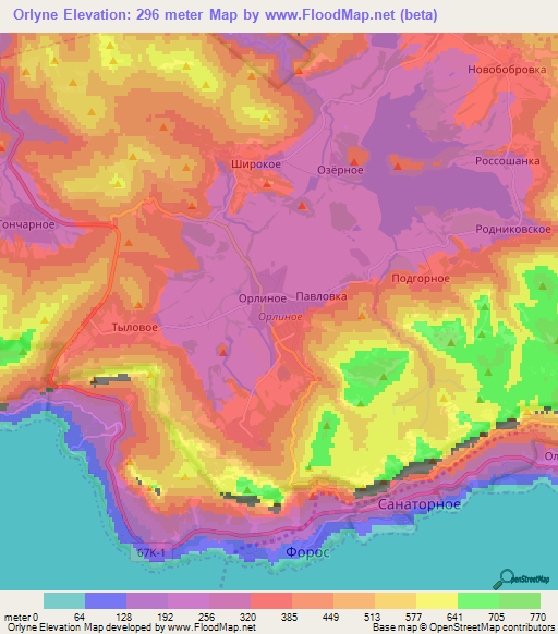 Orlyne,Ukraine Elevation Map