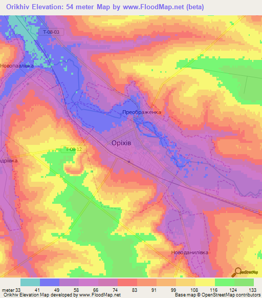 Orikhiv,Ukraine Elevation Map