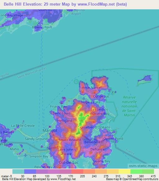 Belle Hill,Saint Martin Elevation Map