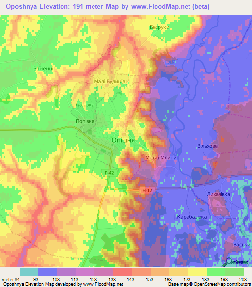 Oposhnya,Ukraine Elevation Map