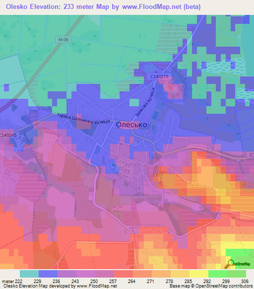 Olesko,Ukraine Elevation Map