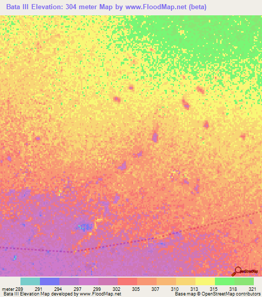 Bata III,Chad Elevation Map