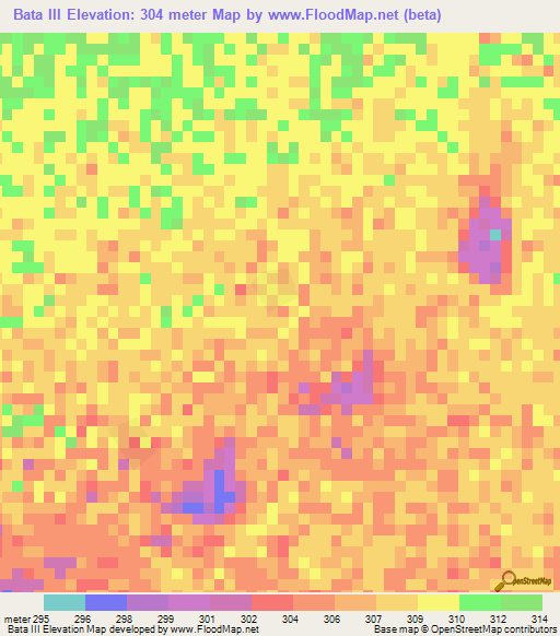 Bata III,Chad Elevation Map
