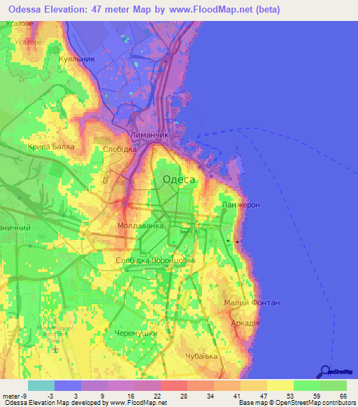 Odessa,Ukraine Elevation Map