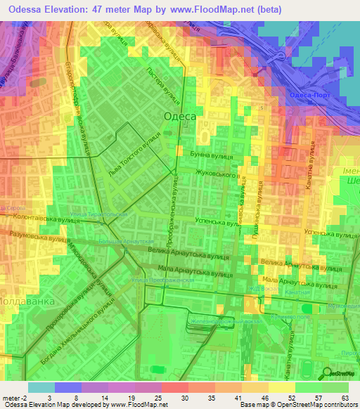 Odessa,Ukraine Elevation Map