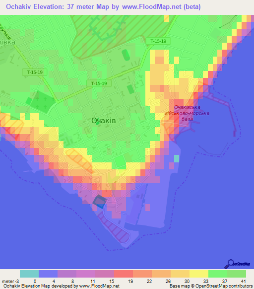 Ochakiv,Ukraine Elevation Map