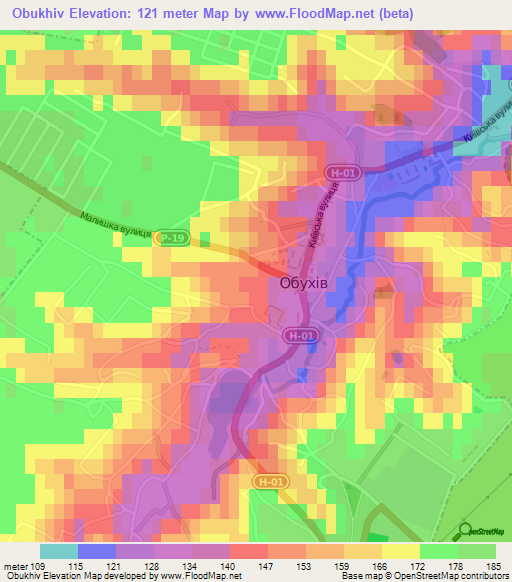 Obukhiv,Ukraine Elevation Map