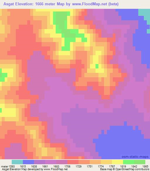Asgat,Mongolia Elevation Map