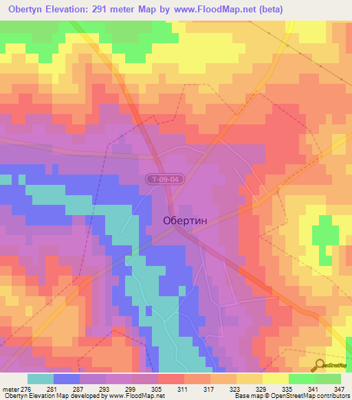 Obertyn,Ukraine Elevation Map