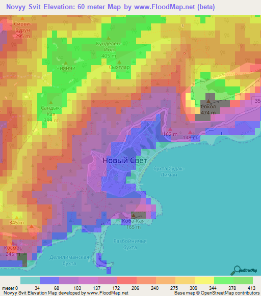 Novyy Svit,Ukraine Elevation Map