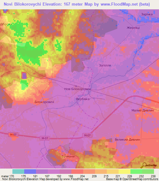 Novi Bilokorovychi,Ukraine Elevation Map