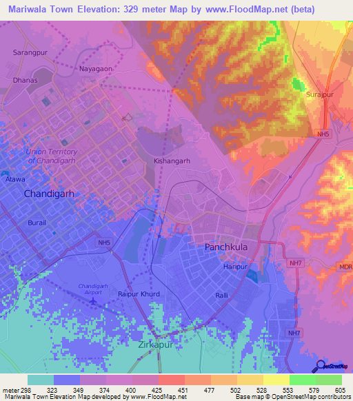Mariwala Town,India Elevation Map