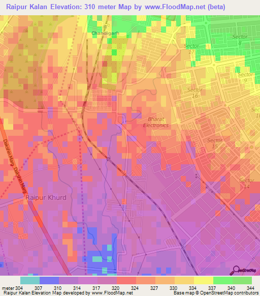 Raipur Kalan,India Elevation Map