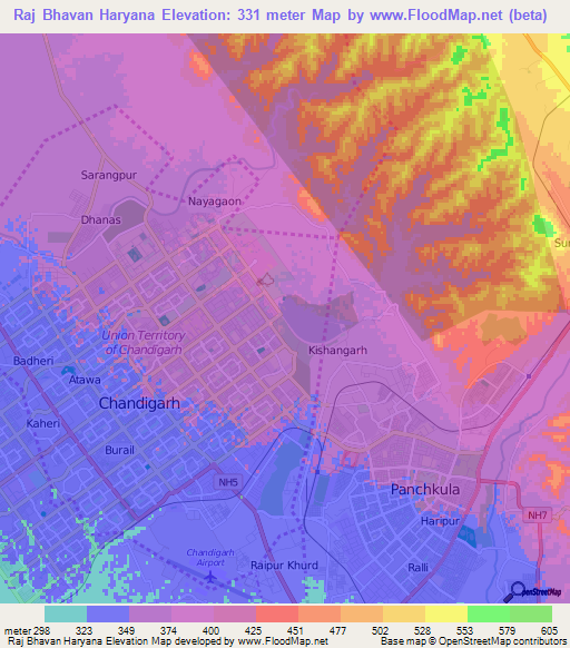Raj Bhavan Haryana,India Elevation Map