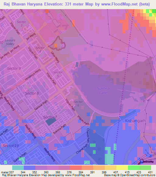 Raj Bhavan Haryana,India Elevation Map