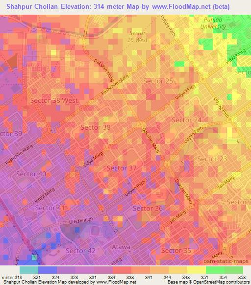 Shahpur Cholian,India Elevation Map