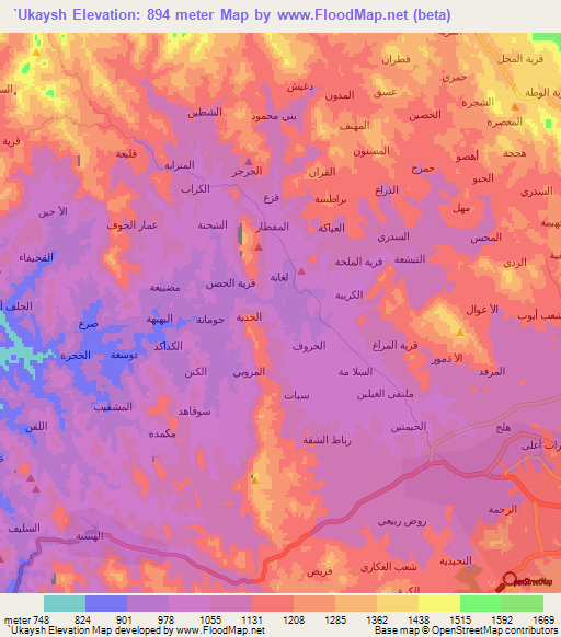 `Ukaysh,Yemen Elevation Map
