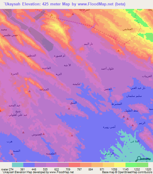 `Ukaysah,Yemen Elevation Map