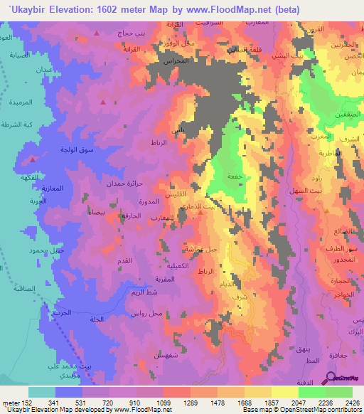 `Ukaybir,Yemen Elevation Map