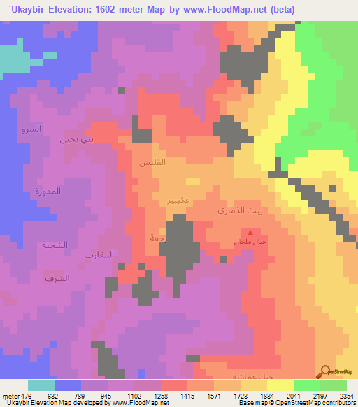 `Ukaybir,Yemen Elevation Map