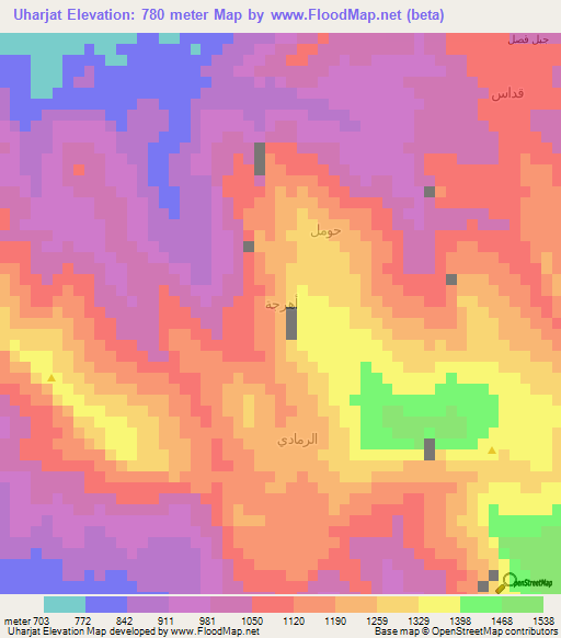 Uharjat,Yemen Elevation Map