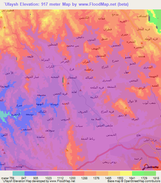 `Ufaysh,Yemen Elevation Map