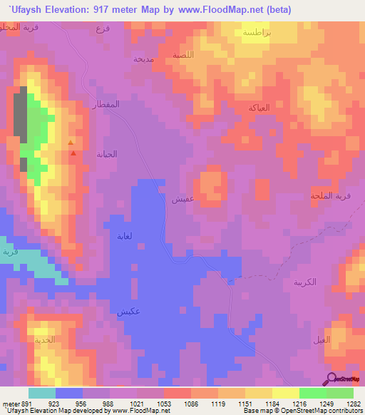 `Ufaysh,Yemen Elevation Map