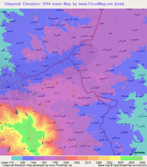 `Udaymah,Yemen Elevation Map