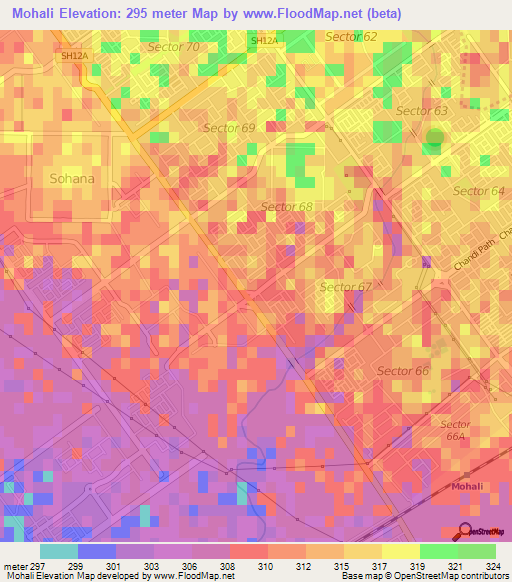 Mohali,India Elevation Map