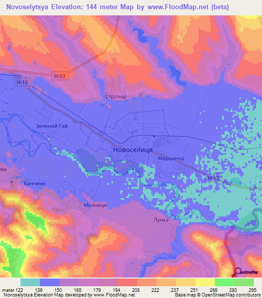 Novoselytsya,Ukraine Elevation Map