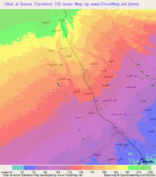 `Ubar al Aslum,Yemen Elevation Map