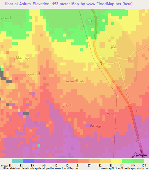 `Ubar al Aslum,Yemen Elevation Map