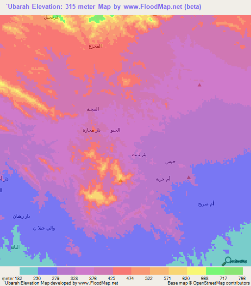 `Ubarah,Yemen Elevation Map
