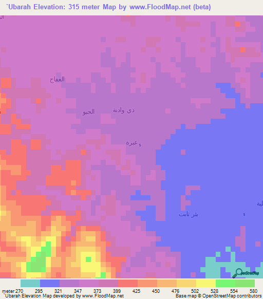`Ubarah,Yemen Elevation Map
