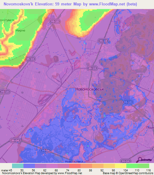 Novomoskovs'k,Ukraine Elevation Map
