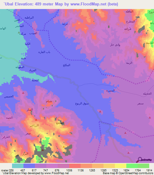 `Ubal,Yemen Elevation Map
