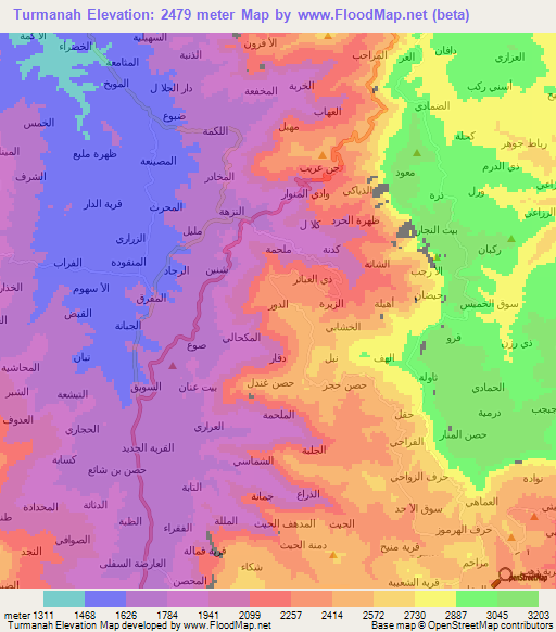 Turmanah,Yemen Elevation Map