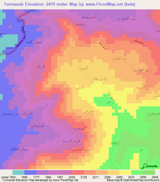Turmanah,Yemen Elevation Map