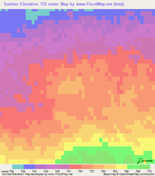 Sumber,Mongolia Elevation Map