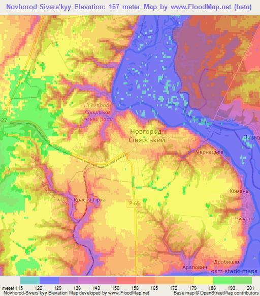 Novhorod-Sivers'kyy,Ukraine Elevation Map